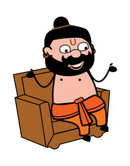Cartoon Pandit talking on sofa