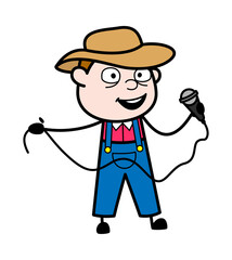 Cartoon Farmer holding Mic