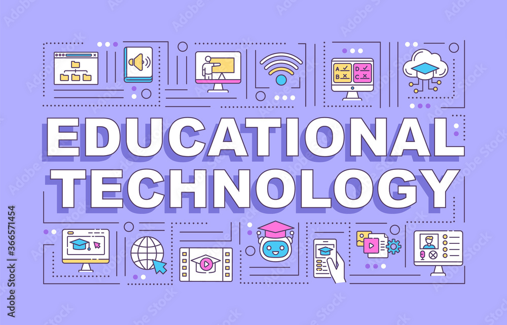 Poster educational technology word concepts banner. e learning. digital education. infographics with linear