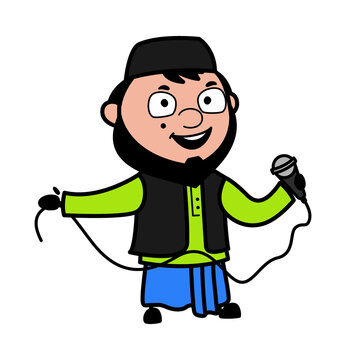 Cartoon Muslim Man Holding Mic