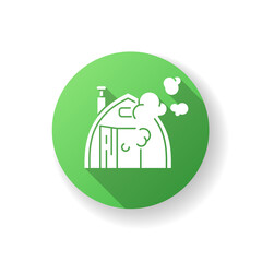 Finnish sauna green flat design long shadow glyph icon. Traditional bathhouse, russian banya. Finland national culture. Small house for taking steam baths silhouette RGB color illustration