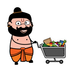 Cartoon Pandit with shopping cart