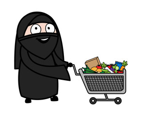 Cartoon Muslim Woman with shopping cart