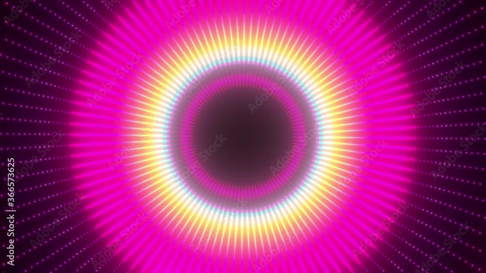 Poster infinite colorful tunnel of shining neon lights. circles form tunnel sectors. abstract cyber colorfu