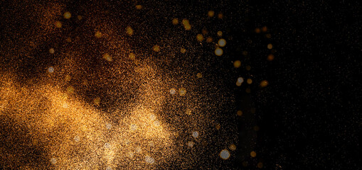 Abstract dark background with golden sparkles. Blurred effect. Concept for festive background or for project