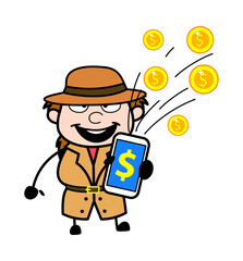 Cartoon Investigator showing Mobile Money