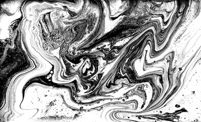 Black and white abstract background. Liquid marble pattern. Monochrome texture.