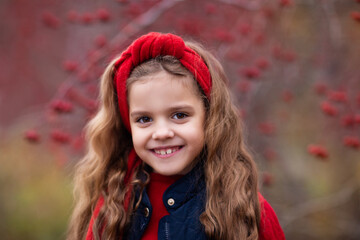 portrait little girl in red dress
