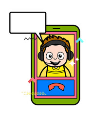 Cartoon Young Boy Video Calling on Mobile