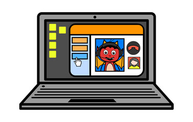 Cartoon Devil Video Call on Laptop