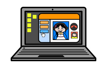 Cartoon Bride Video Call on Laptop