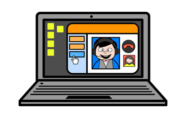 Cartoon Groom Video Call on Laptop