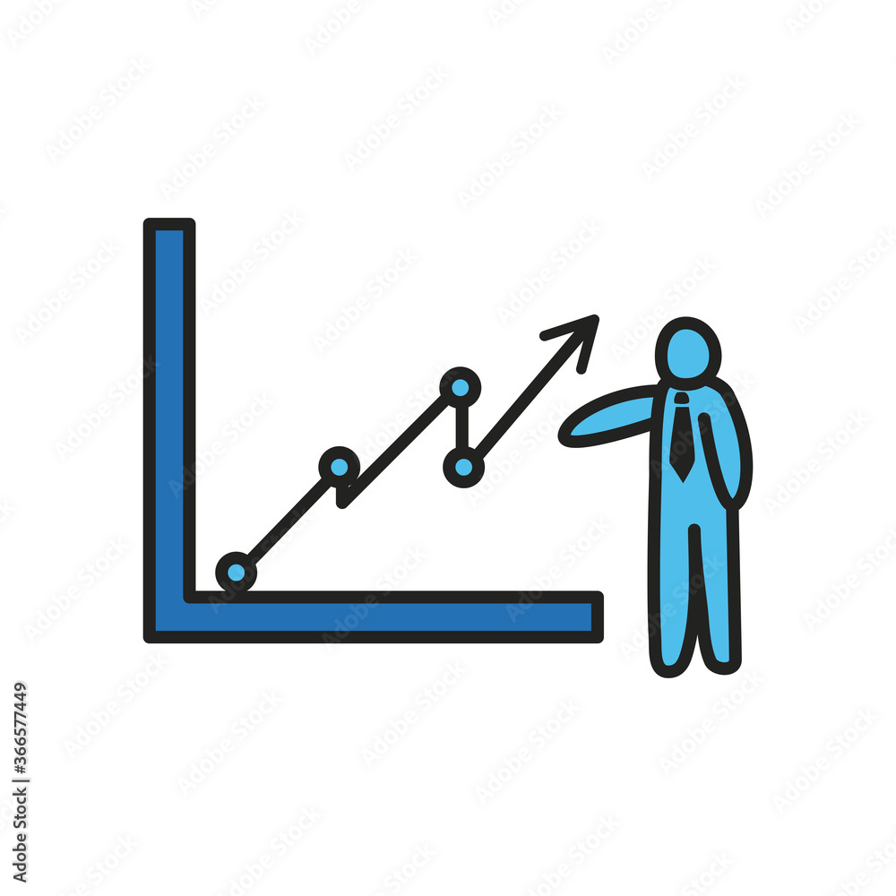 Poster businessman avatar with increase arrow line and fill style icon vector design