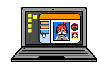 Cartoon Haryanvi Old Man Video Call on Laptop
