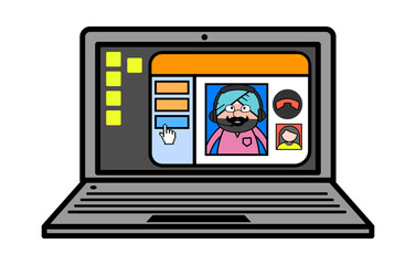 Cartoon Cute Sardar Video Call on Laptop
