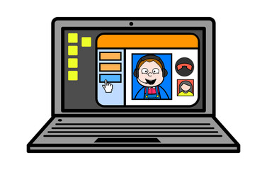 Cartoon Farmer Video Call on Laptop
