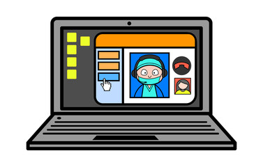 Cartoon Surgeon Video Call on Laptop