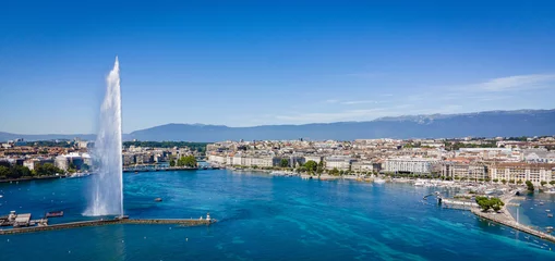Foto op Plexiglas City of Geneva in Switzerland - drone photography © 4kclips
