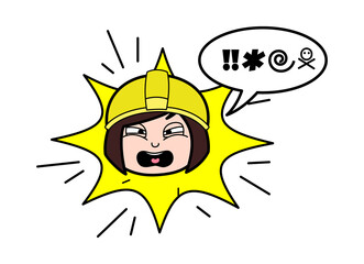 Cartoon Lady Engineer Shouting and abusing