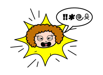 Cartoon Young Lady Shouting and abusing