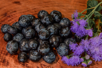 Blueberries on a wooden background. Close-up