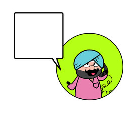 Cartoon Cute Sardar Calling on Cell Phone
