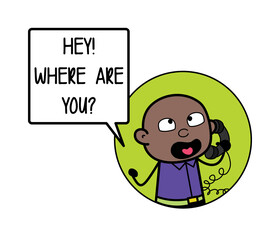 Cartoon Cartoon Bald Black Calling on Cell Phone