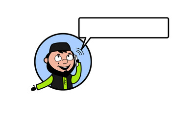 Cartoon Muslim Man on Phone