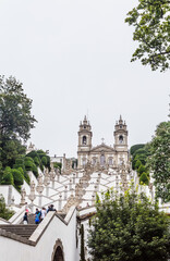 Zigzag shape stairs dedicated to five sences in Bom Jesus do Monte (Good Jesus of the Mount) sanctuary in Tenoes, outside city of Braga, Portugal.