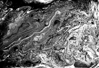 Black and white abstract background. Liquid marble pattern. Monochrome texture.