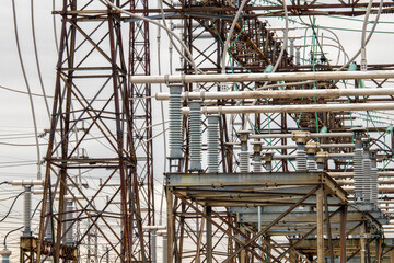 Detail of Electrical Substation with Tower