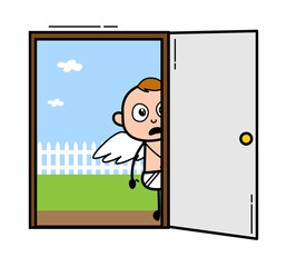 Cartoon Angel looking from Door