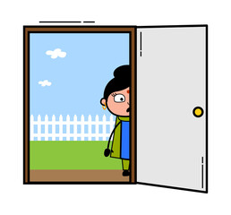 Cartoon Indian Lady looking from Door