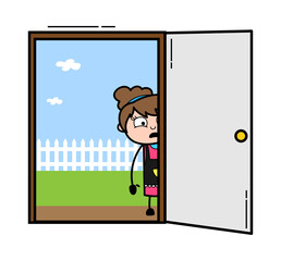 Cartoon Beautician looking from Door