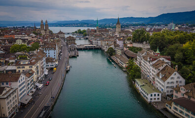 The city of Zurich in Switzerland from above - drone footage