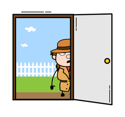 Cartoon Investigator looking from Door