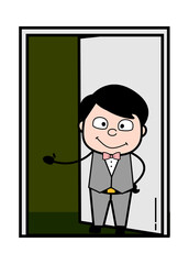 Cartoon Groom Standing at door