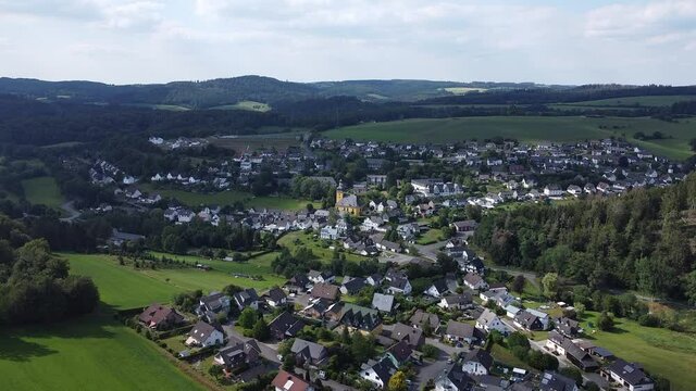 Aerial view over Friesenhagen in the Wildenburg area