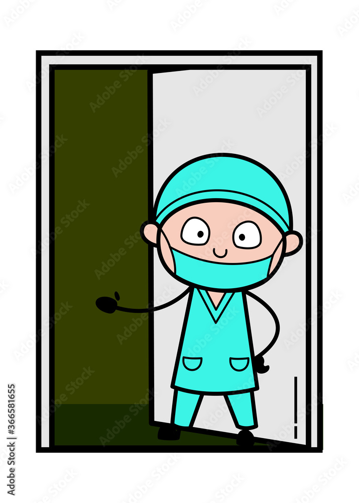Wall mural Cartoon Surgeon Standing at door - Wall murals