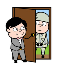 Cartoon Groom opening Door