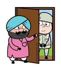 Cartoon Cute Sardar opening Door