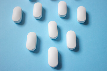 Eight White Pills Blue Sky Background Life Health Insurance Concept