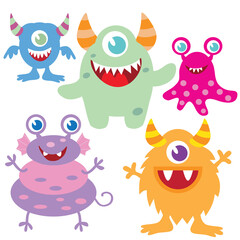 Cute colorful monsters vector cartoon illustration