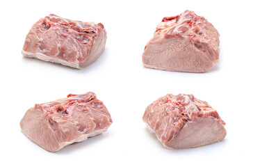 Pieces of fresh pork tenderloin isolated on white background. Concept for advertising price butcher shop.