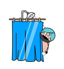 Cartoon Cute Sardar taking shower