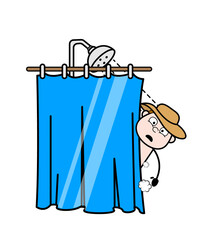 Cartoon Farmer taking shower