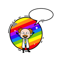 Cartoon Scientist with rainbow background