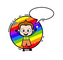 Cartoon Schoolboy with rainbow background