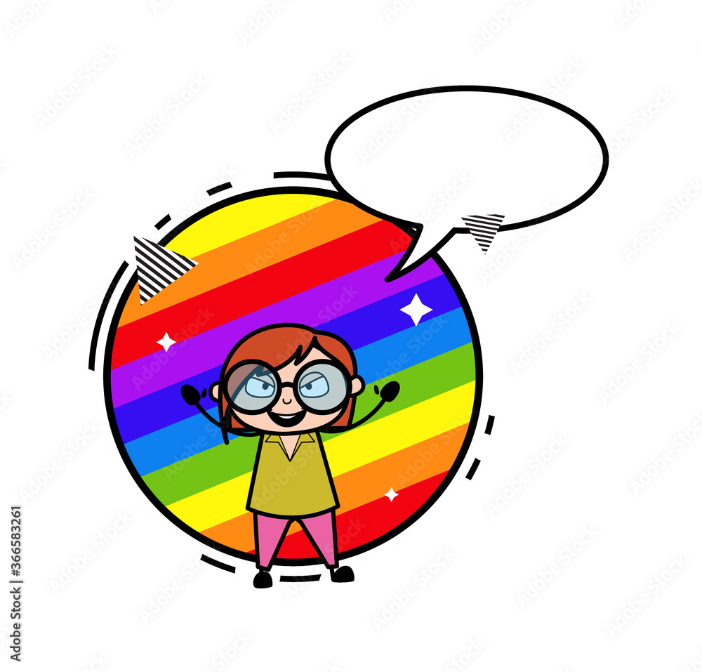 Poster Cartoon Teacher with rainbow background