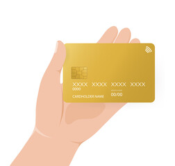 Credit card with hand, great design for any purposes. Bank card illustration. Online payment.